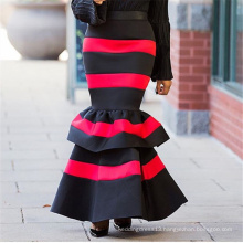 Fashion High Waist Plus Size Black Red Striped Trumpet Skirts Women